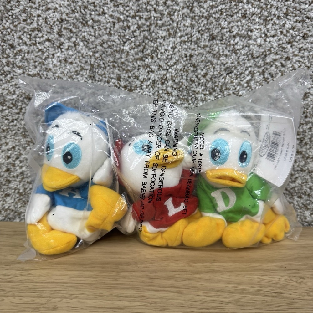 Disney Store Huey Dewey and Louie Mini Bean Bag Plush Set NWT New In Plastic VTG